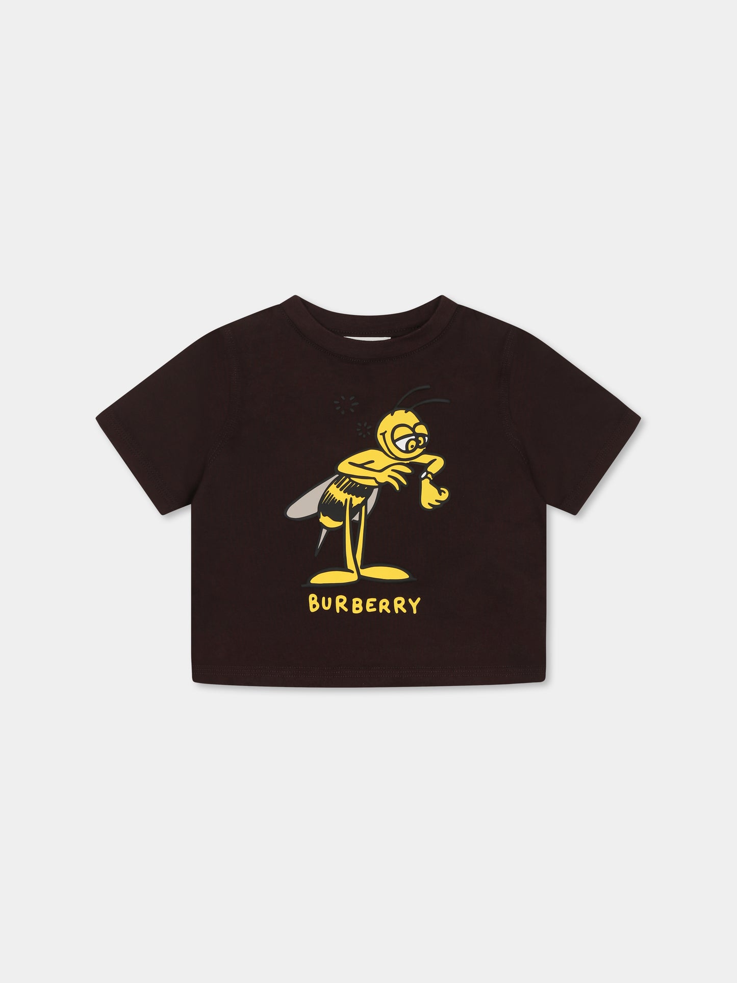 T-shirt marrone per neonati con logo e ape,Burberry Kids,8104630 A4481