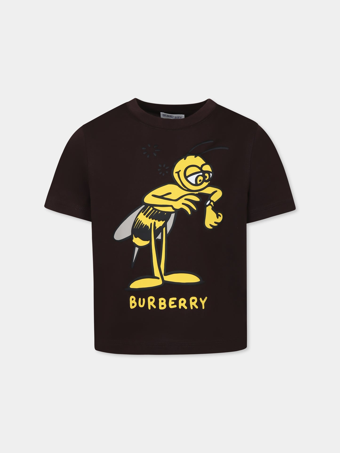 T-shirt marrone per bambini con logo e ape,Burberry Kids,8102971 A4481