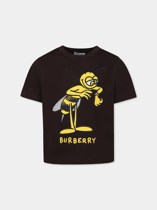 T-shirt marrone per bambini con logo e ape,Burberry Kids,8102971 A4481