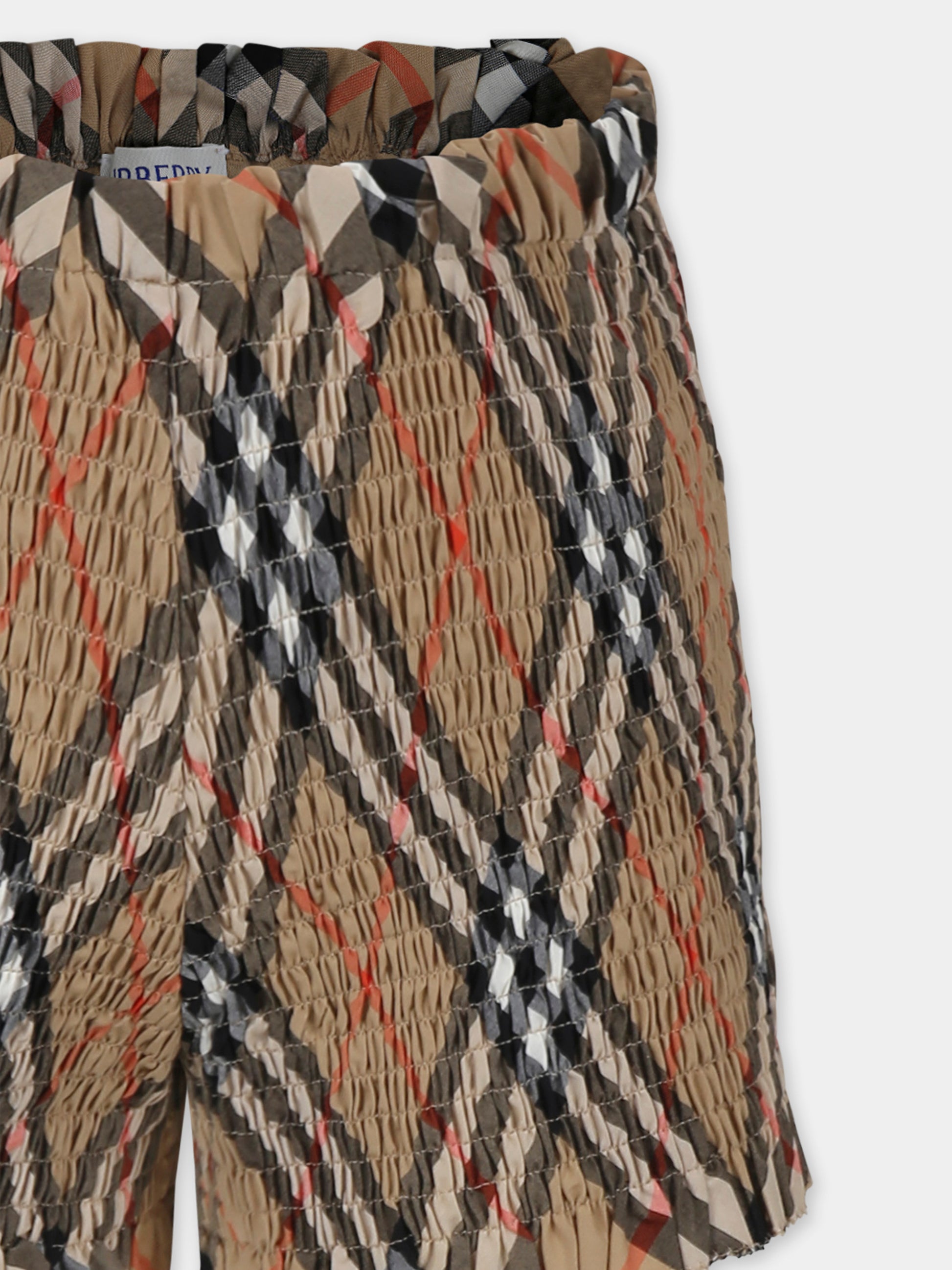 Shorts beige per bambina con check vintage,Burberry Kids,8100074 B9368