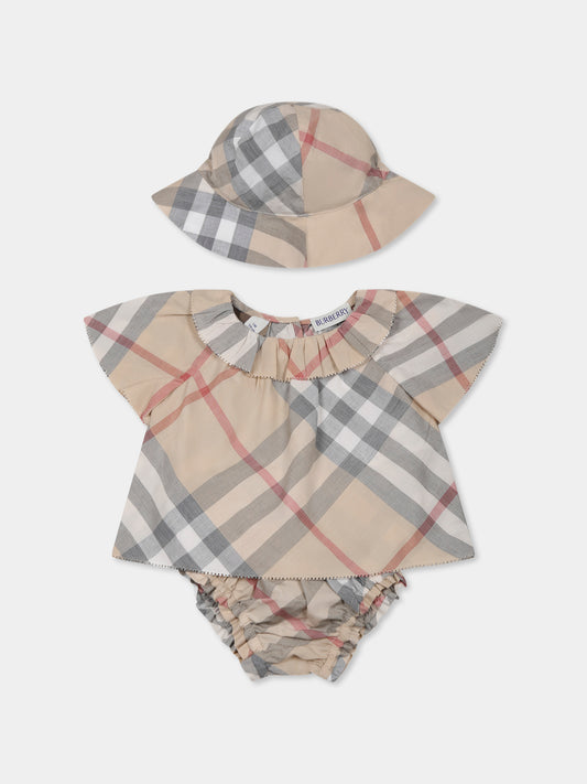 Set beige per neonata con check vintage,Burberry Kids,8100700 A2205