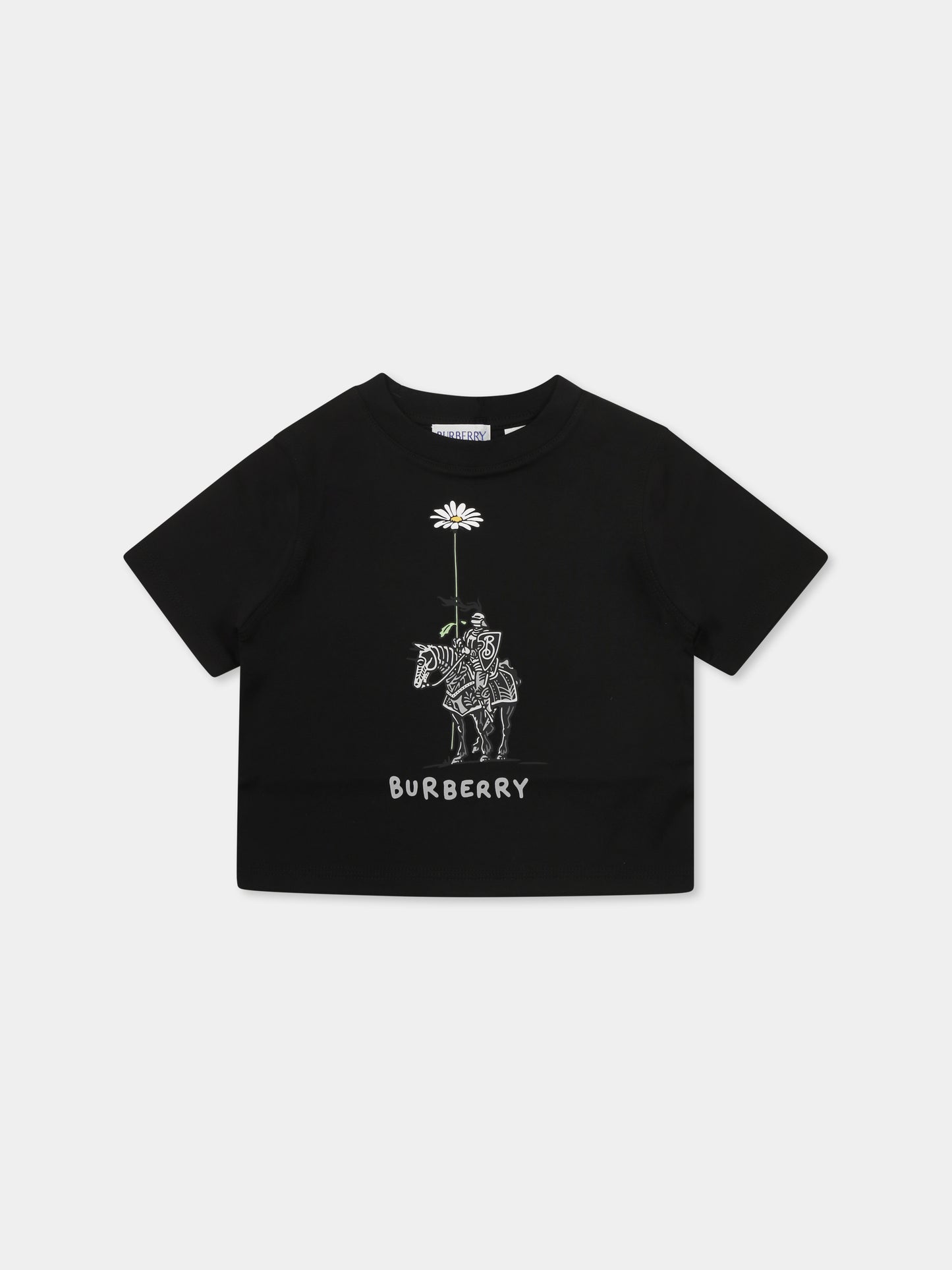 T-shirt nera per neonato con logo e cavaliere equestre,Burberry Kids,8104393 A1189