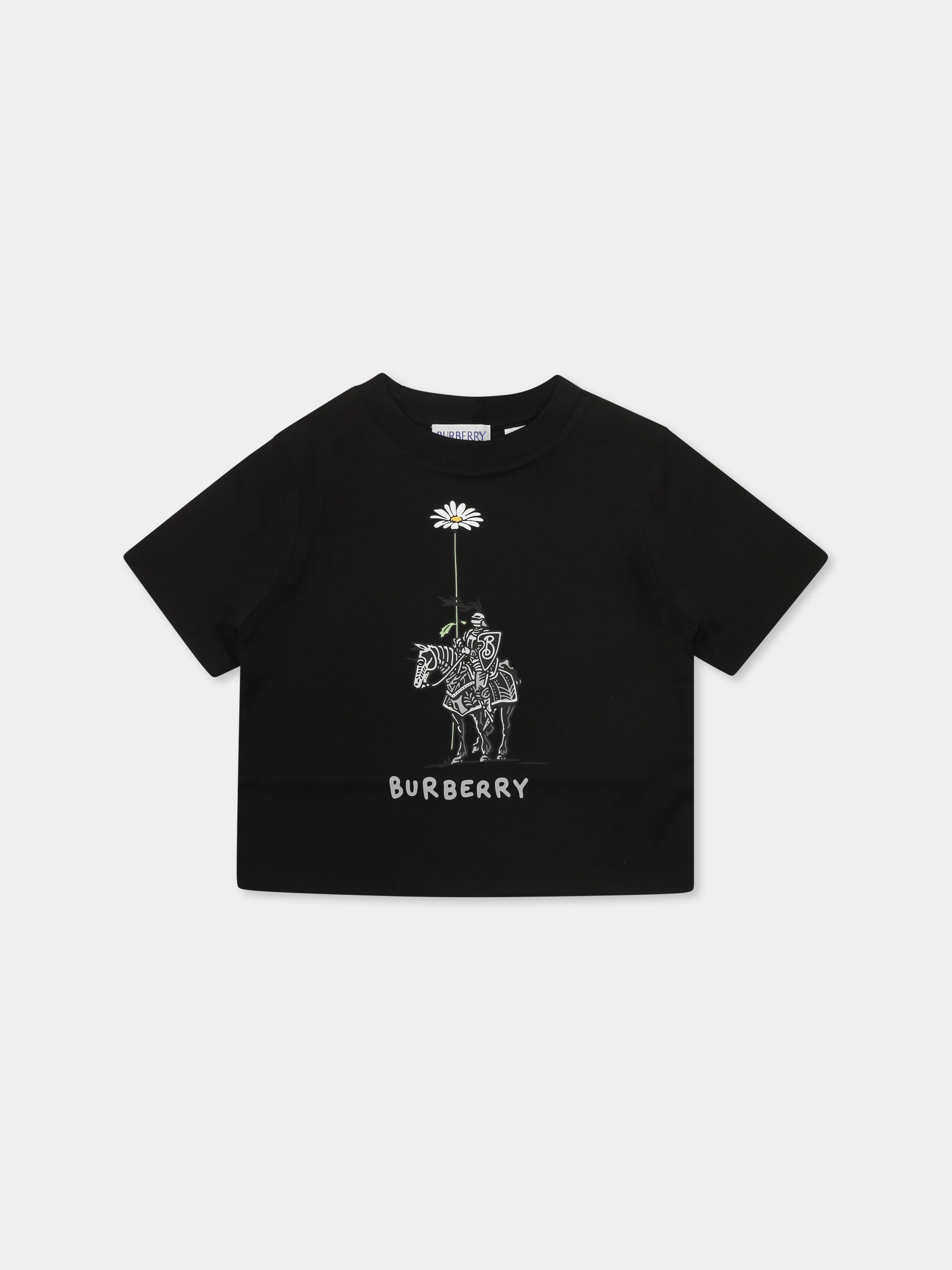 T-shirt nera per neonato con logo e cavaliere equestre,Burberry Kids,8104393 A1189