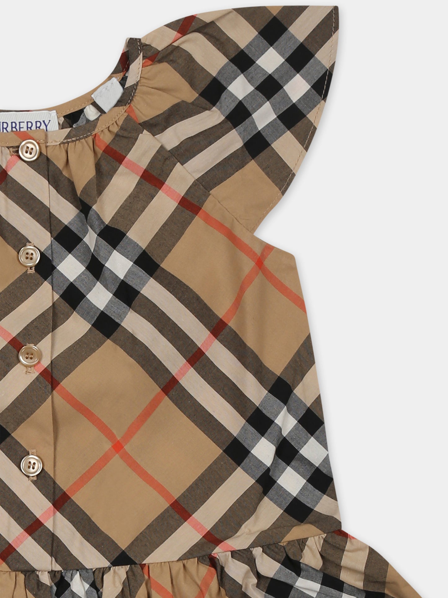 Vestito beige per neonata con check vintage,Burberry Kids,8101249 B9368