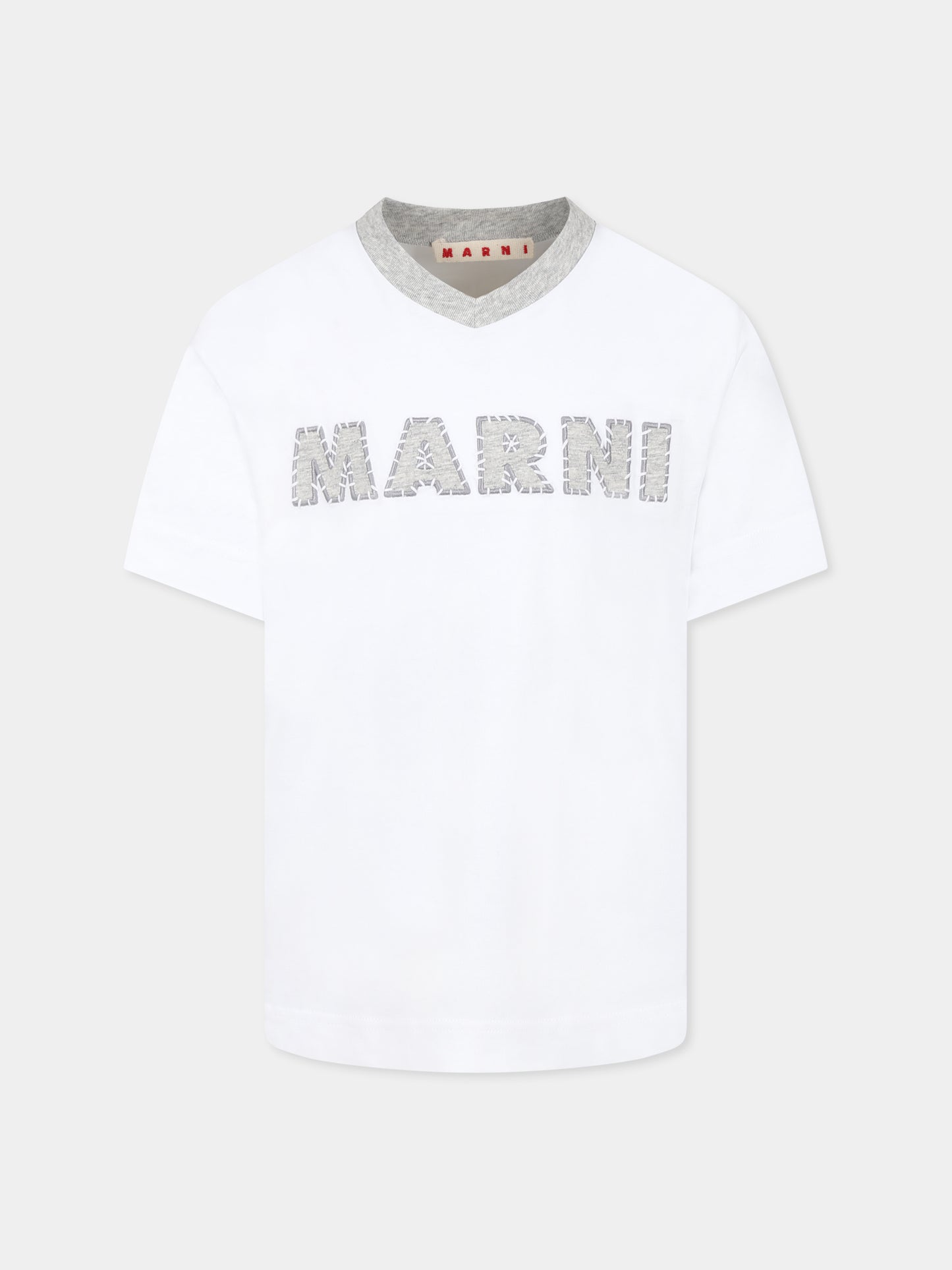 T-shirt bianca per bambino con logo grigio,Marni Kids,M01412 M00HZ MT274U 0M100