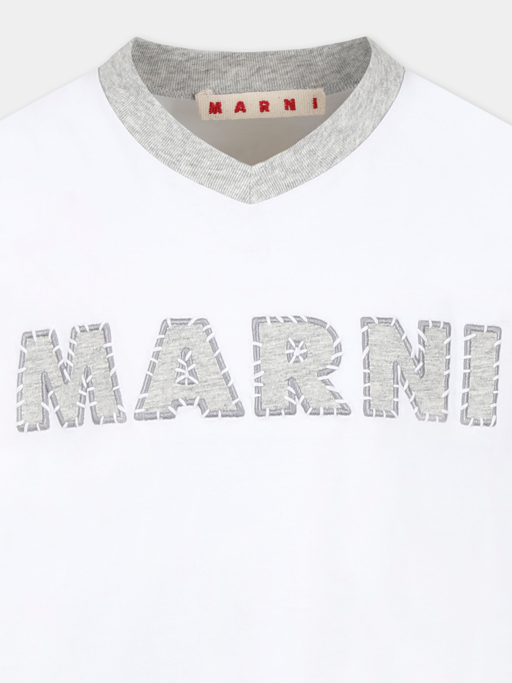 T-shirt bianca per bambino con logo grigio,Marni Kids,M01412 M00HZ MT274U 0M100