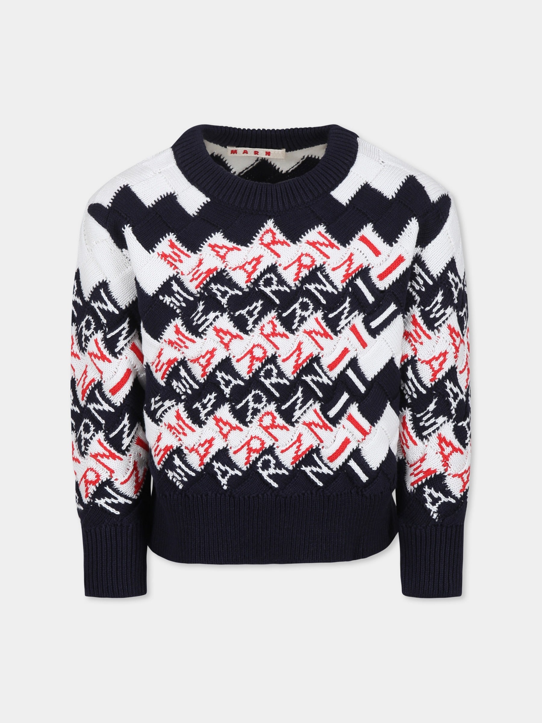 Maglione blu per bambino con logo,Marni Kids,M01417 M00U7 MK153U 0M803