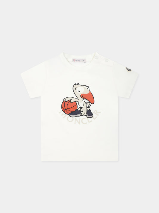 T-shirt bianca per neonato con logo e stampa,Moncler Kids,K1951 8C00001 8790N 034