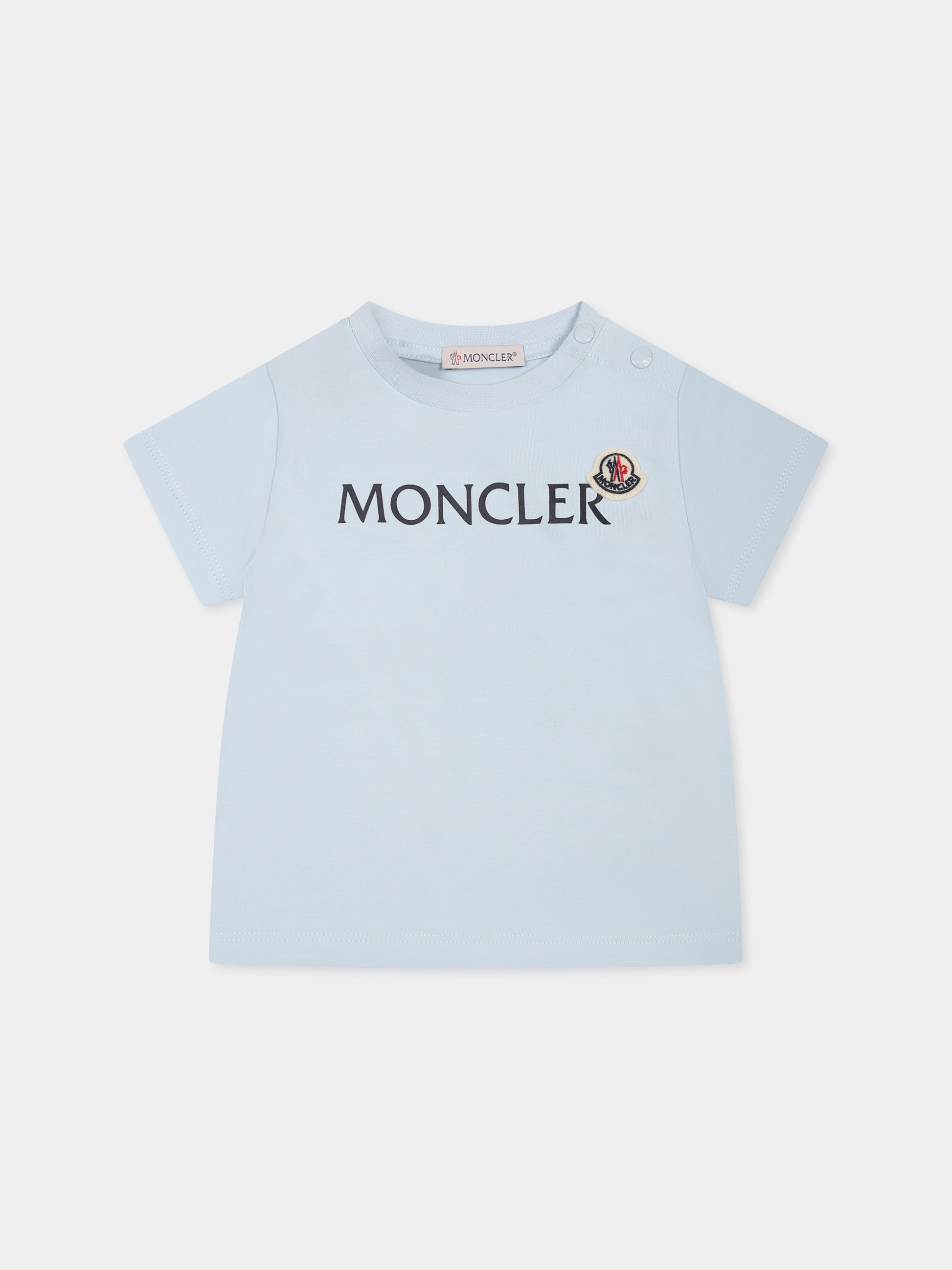 T-shirt celeste per neonato con logo,Moncler Kids,K1951 8C00007 8790N 709