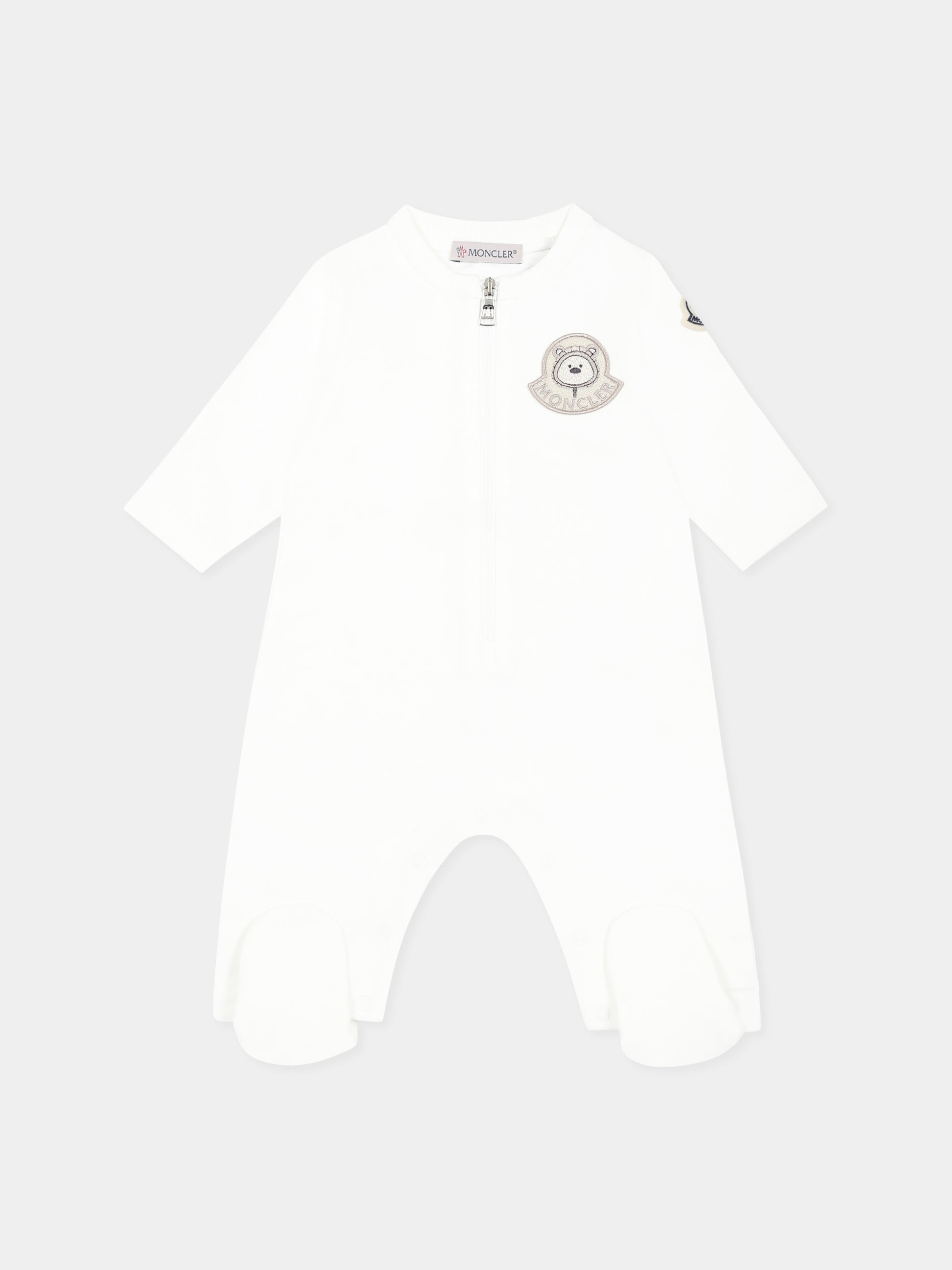 Tutina bianca per neonati con logo,Moncler Kids,K1951 8L00001 899AR 034