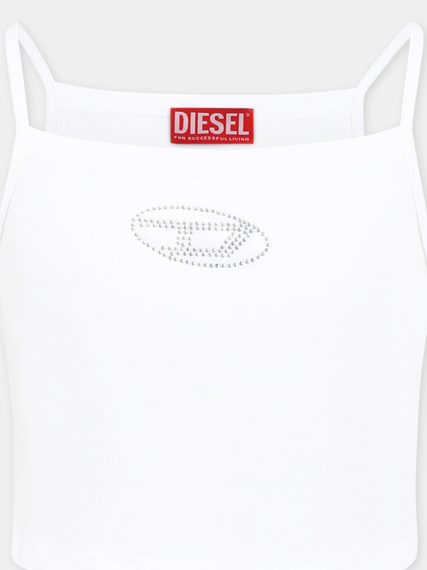 Top bianco per bambina con logo di strass