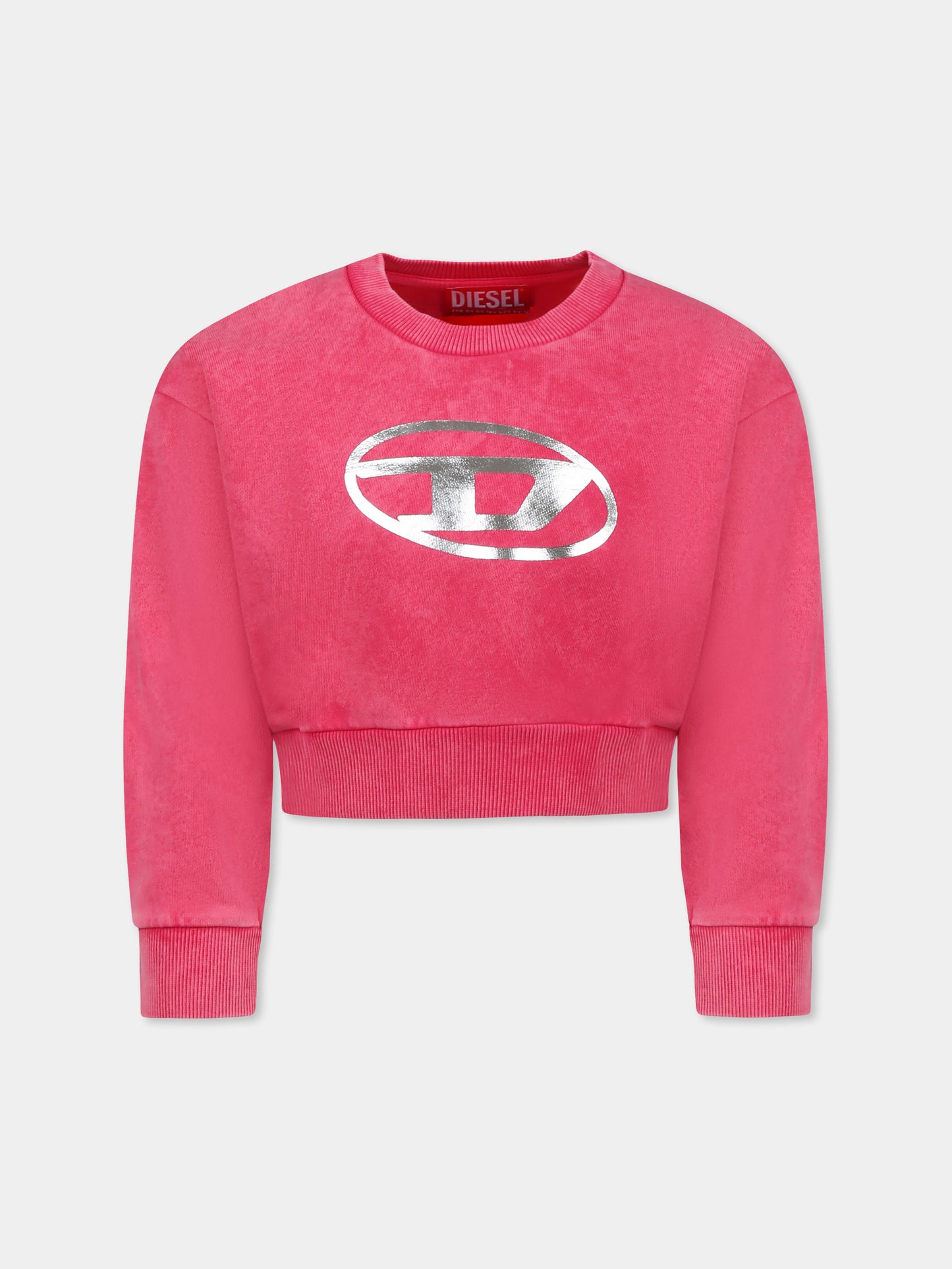 Felpa crop fucsia per bambina con logo,Diesel,J02256 KYAYK K362