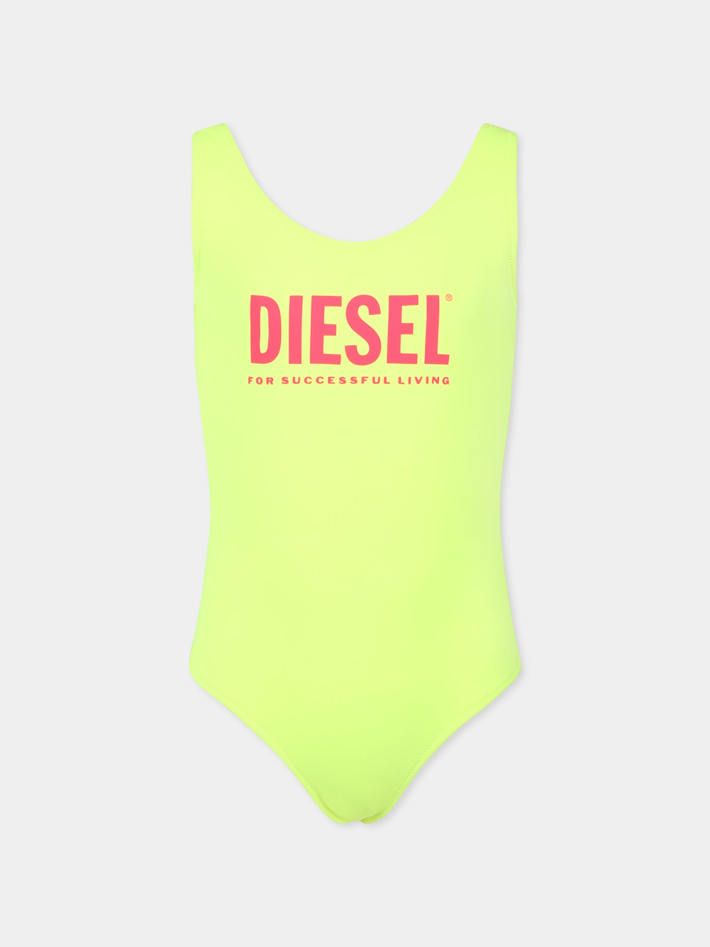 Costume intero giallo per bambina con logo
