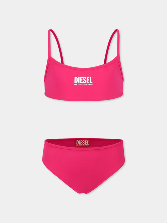 Bikini fucsia per bambina con logo