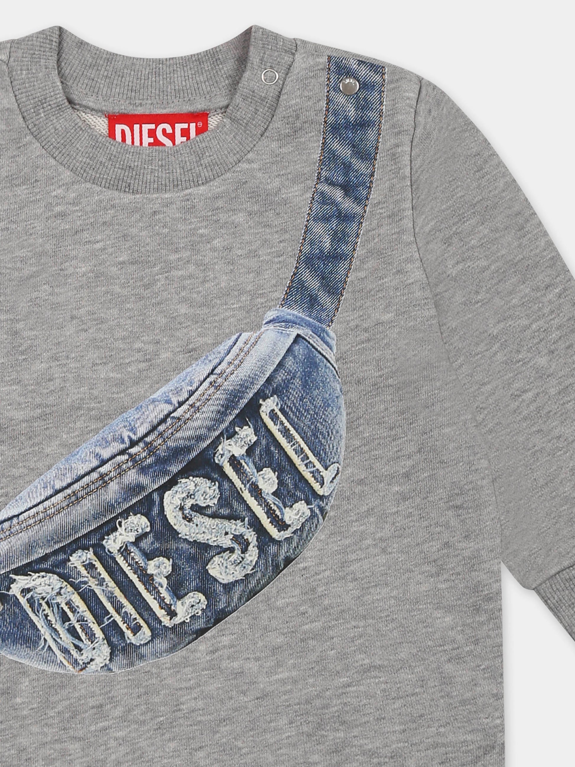 Felpa grigia per neonato con marsupio e logo,Diesel,K00609 KYAYT K963