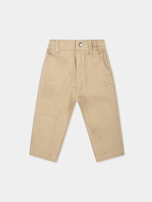 Pantaloni beige per neonato con logo