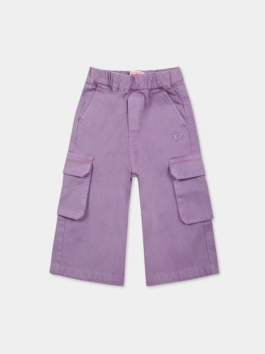 Pantaloni viola per neonata con logo