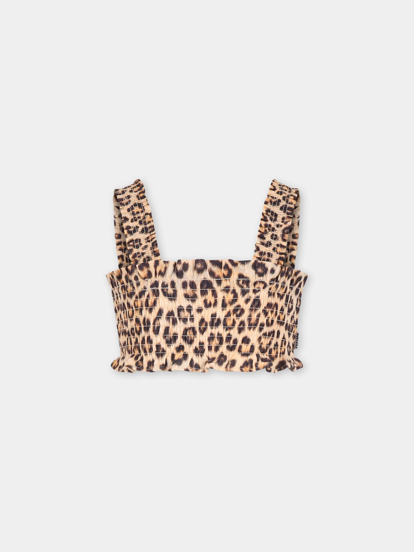 Top marrone Rolfia per bambina con stampa maculata