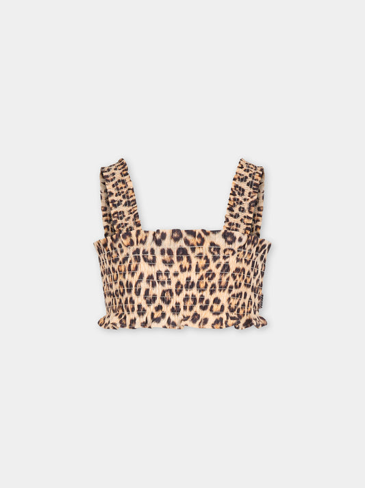 Top marrone Rolfia per bambina con stampa maculata