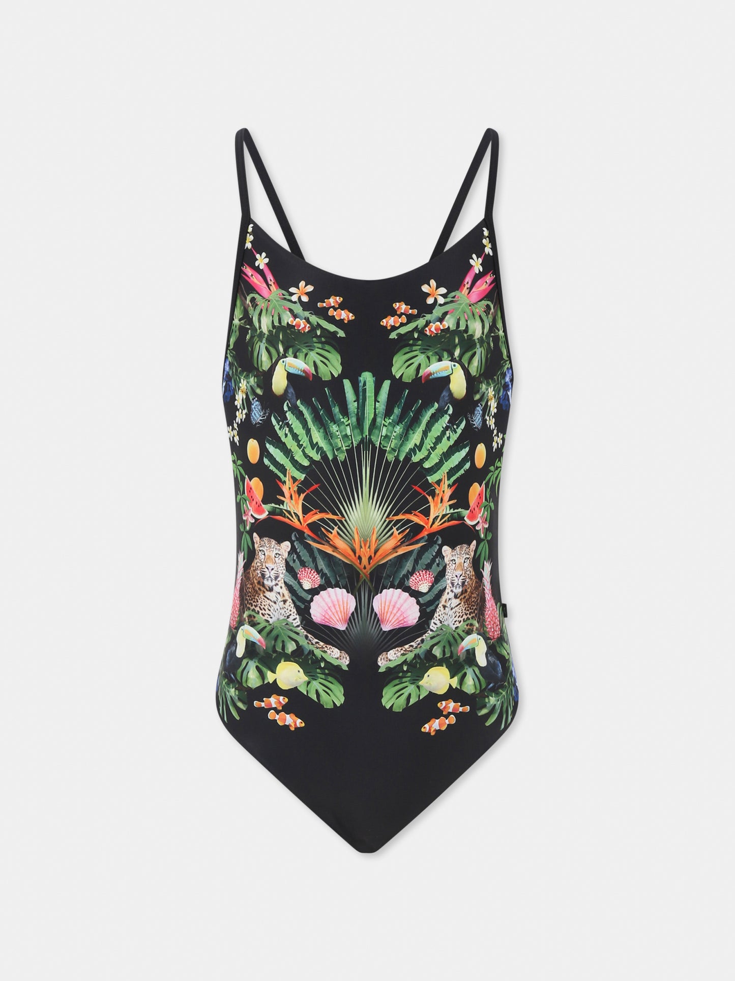 Costume intero nero Nanna per bambina con stampa leopardi