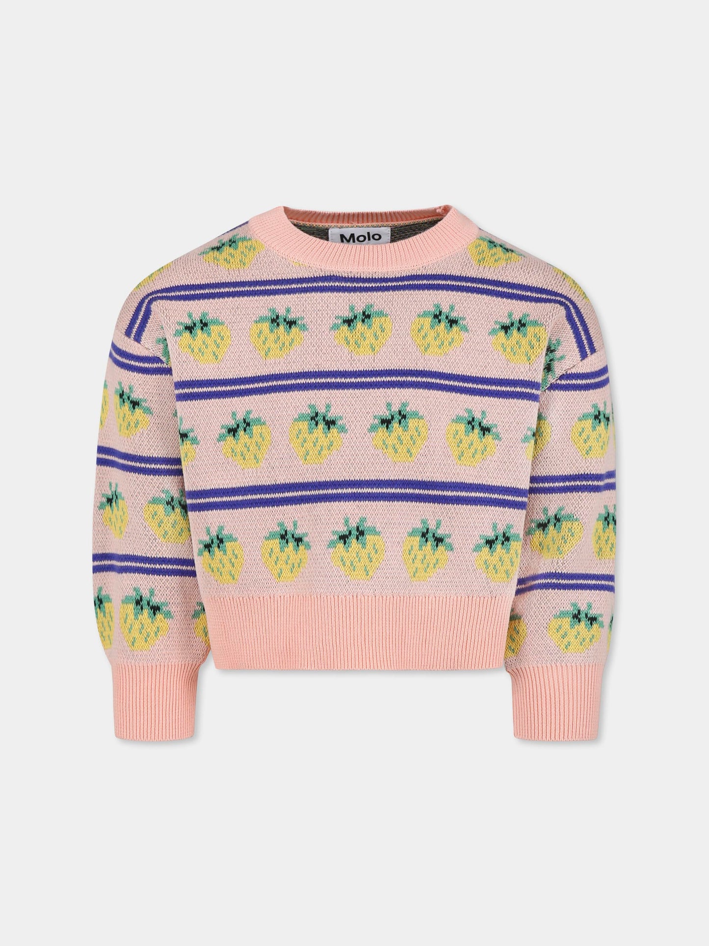 Maglione crop Gerrie rosa per bambina con fragole all over