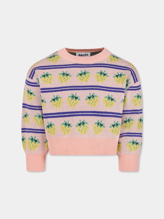 Maglione crop Gerrie rosa per bambina con fragole all over