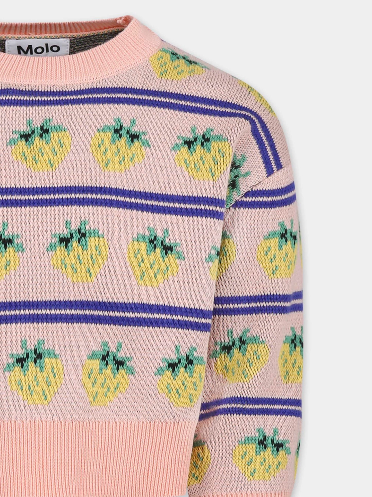 Maglione crop Gerrie rosa per bambina con fragole all over