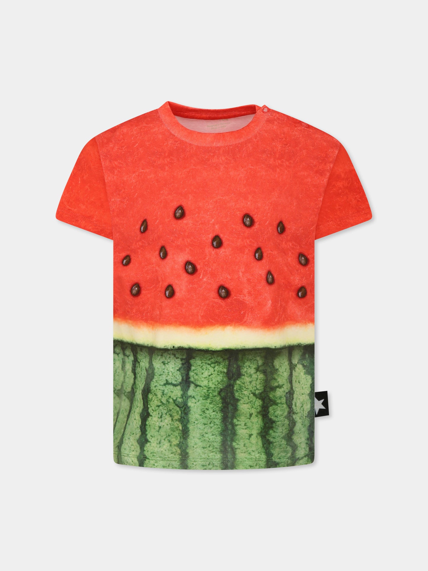 T-shirt Enzo rossa per bambini con stampa anguria,Molo,6S25A202 9341