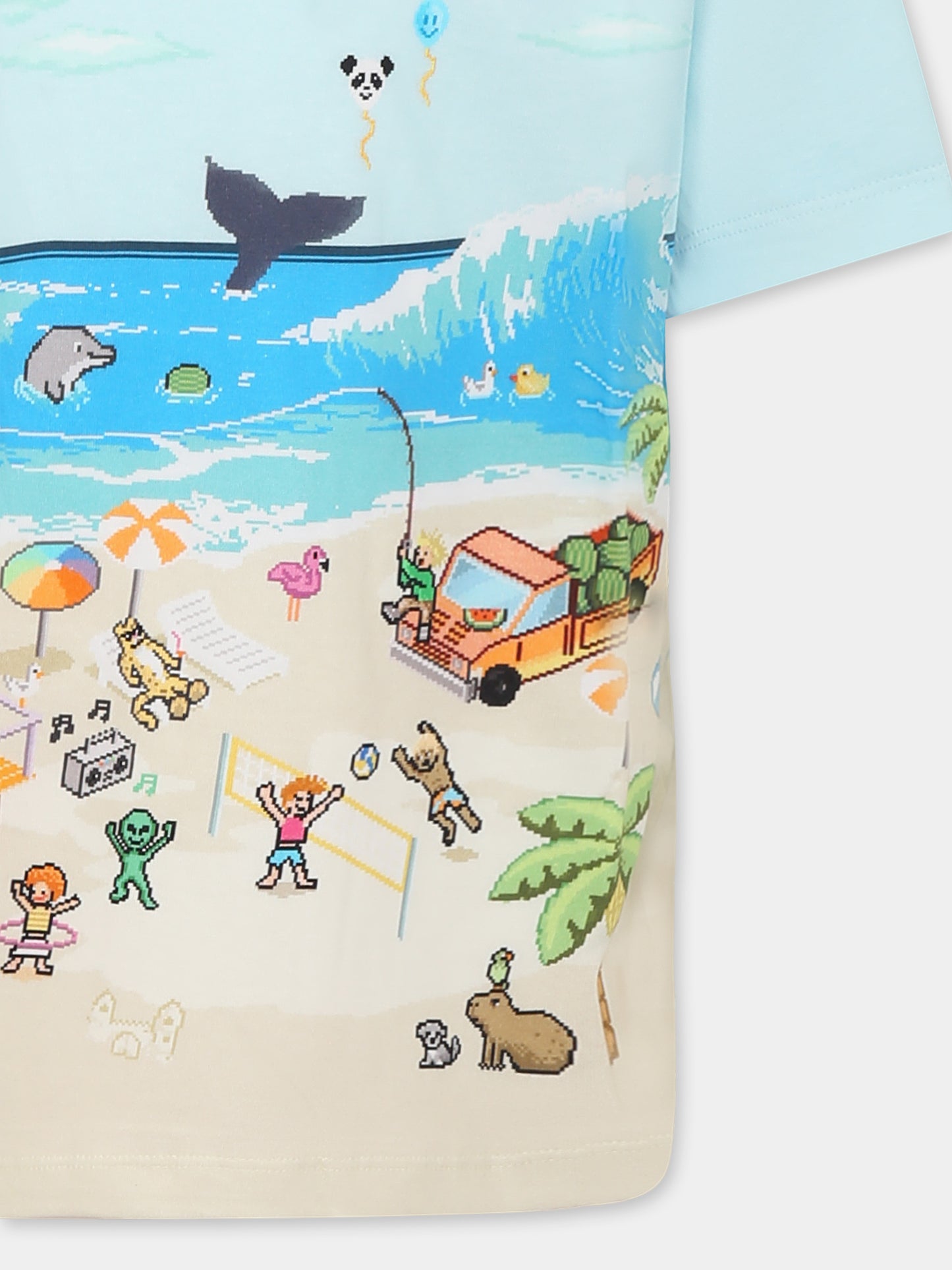 T-shirt Riley celeste per bambino con spiaggia,Molo,1S25A215 3978