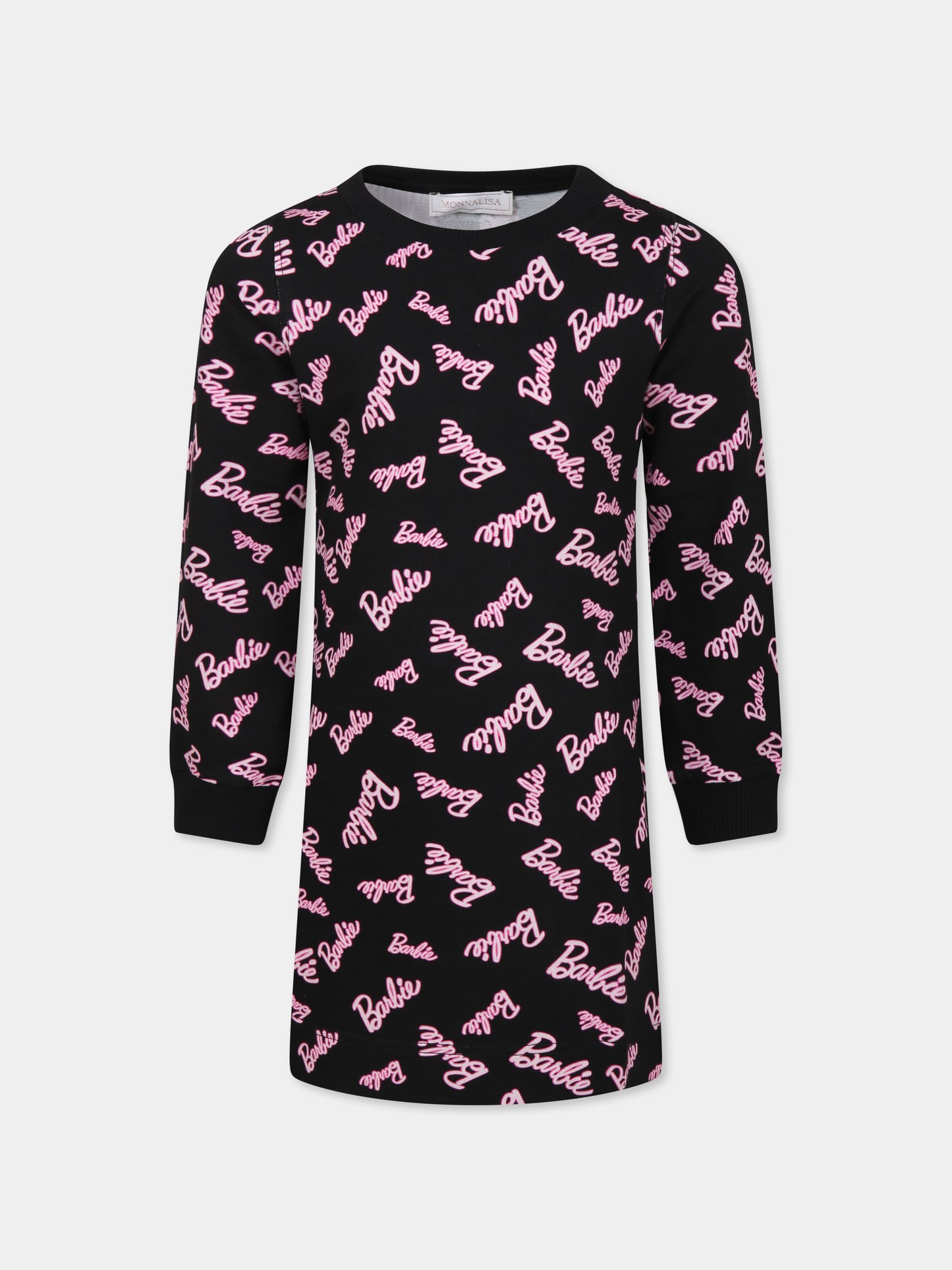 Vestito nero per bambina con scritta Barbie all over,Monnalisa,19D930 4772 0050