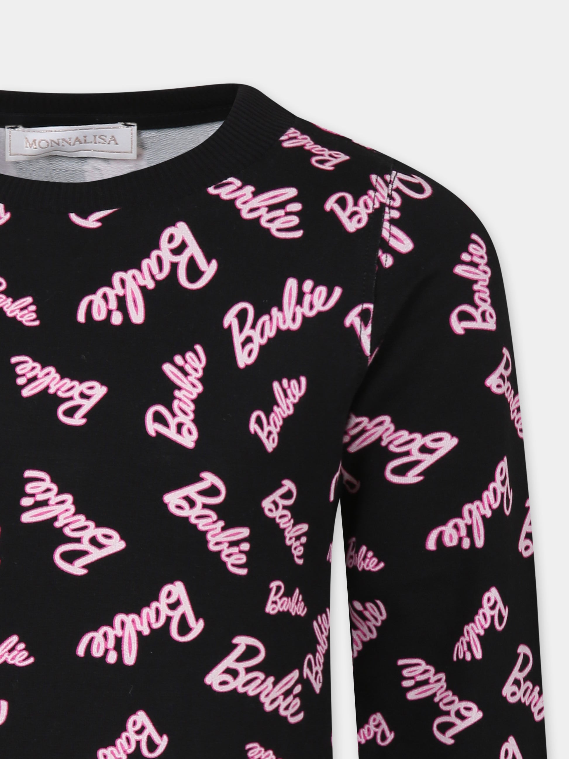Vestito nero per bambina con scritta Barbie all over,Monnalisa,19D930 4772 0050