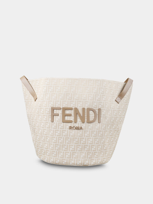 Sacca porta giochi beige per neonati con logo Fendi