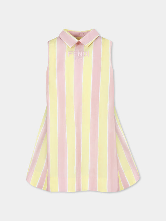 Vestito multicolor per bambina con logo e stampa pequin