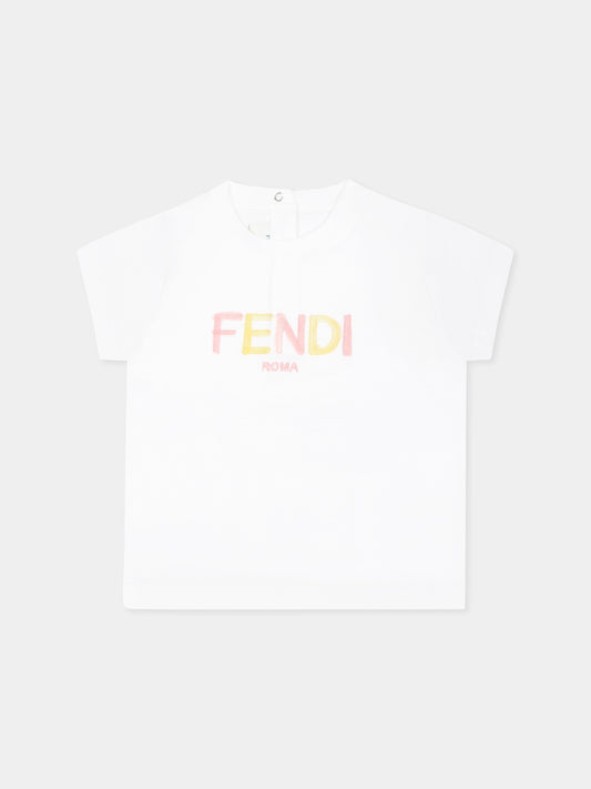 T-shirt bianca per neonata con logo