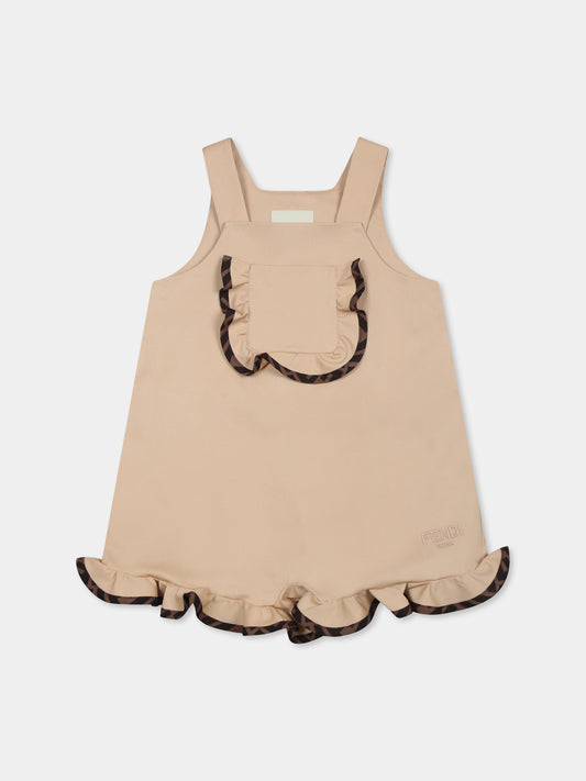 Salopette beige per neonata con FF,Fendi Kids,BFL087 ADEH F1P2P