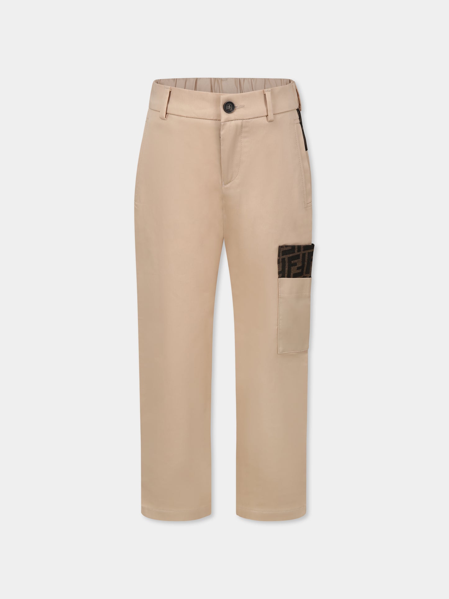 Pantaloni beige per bambino con iconica FF,Fendi Kids,JMF508 ADEH F1P2P