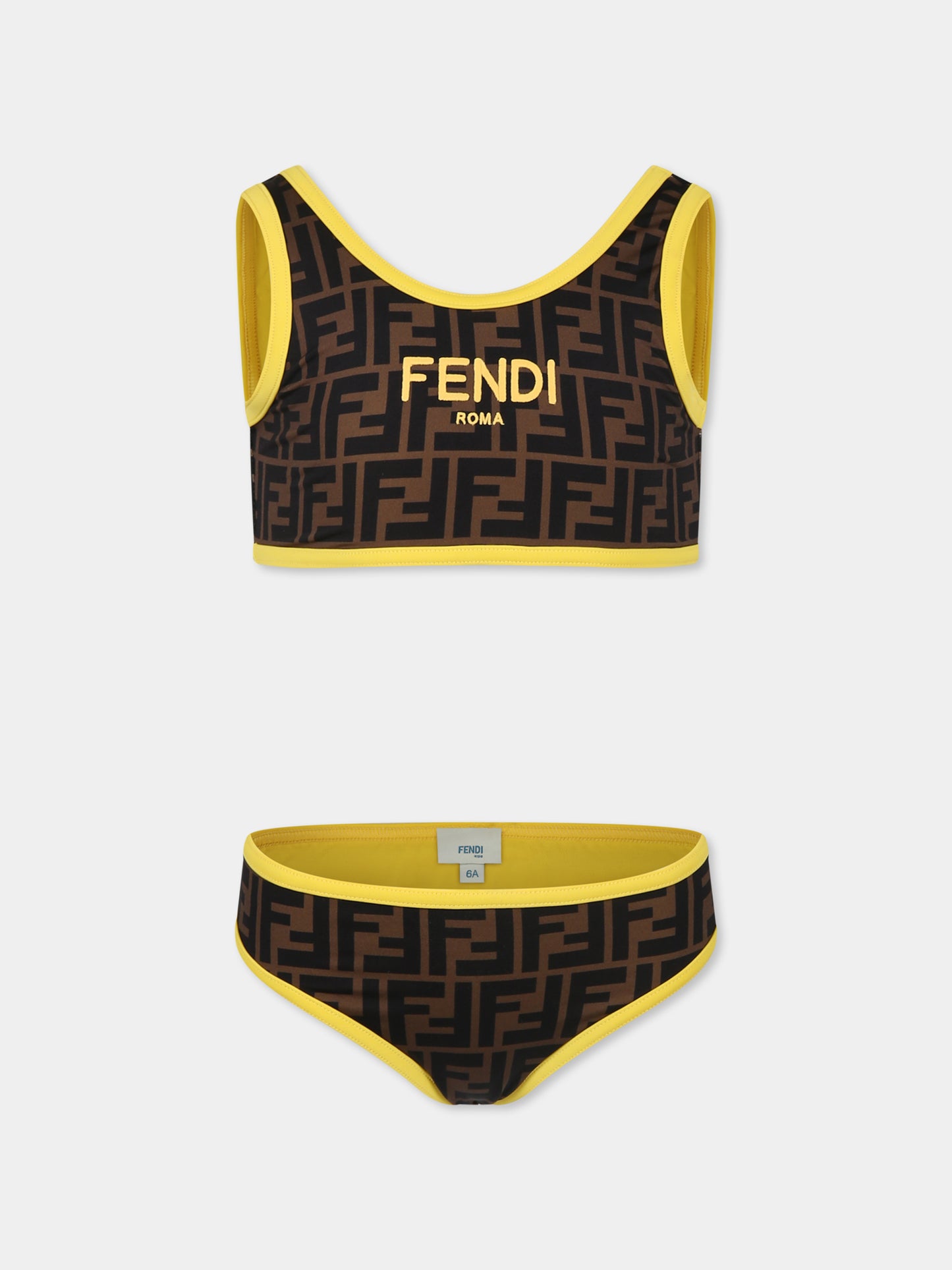 Bikini marrone per bambina con iconica FF all over