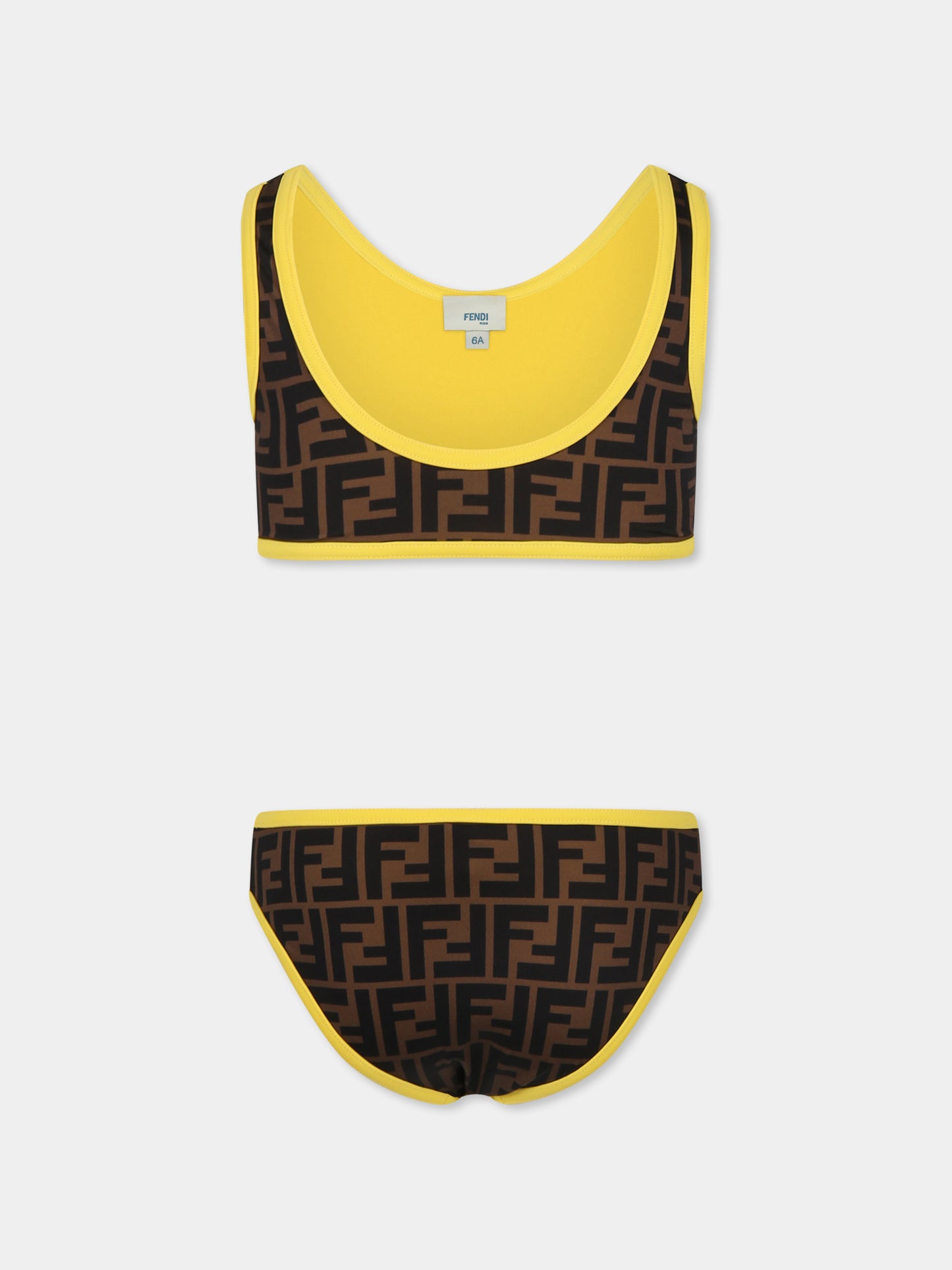 Bikini marrone per bambina con iconica FF all over