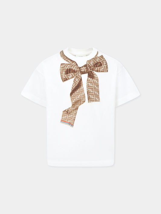 T-shirt bianca per bambina con fiocco e FF