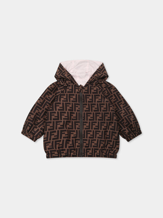Giacca a vento rosa per neonata con FF,Fendi Kids,BUA037 AS56 F1QYC