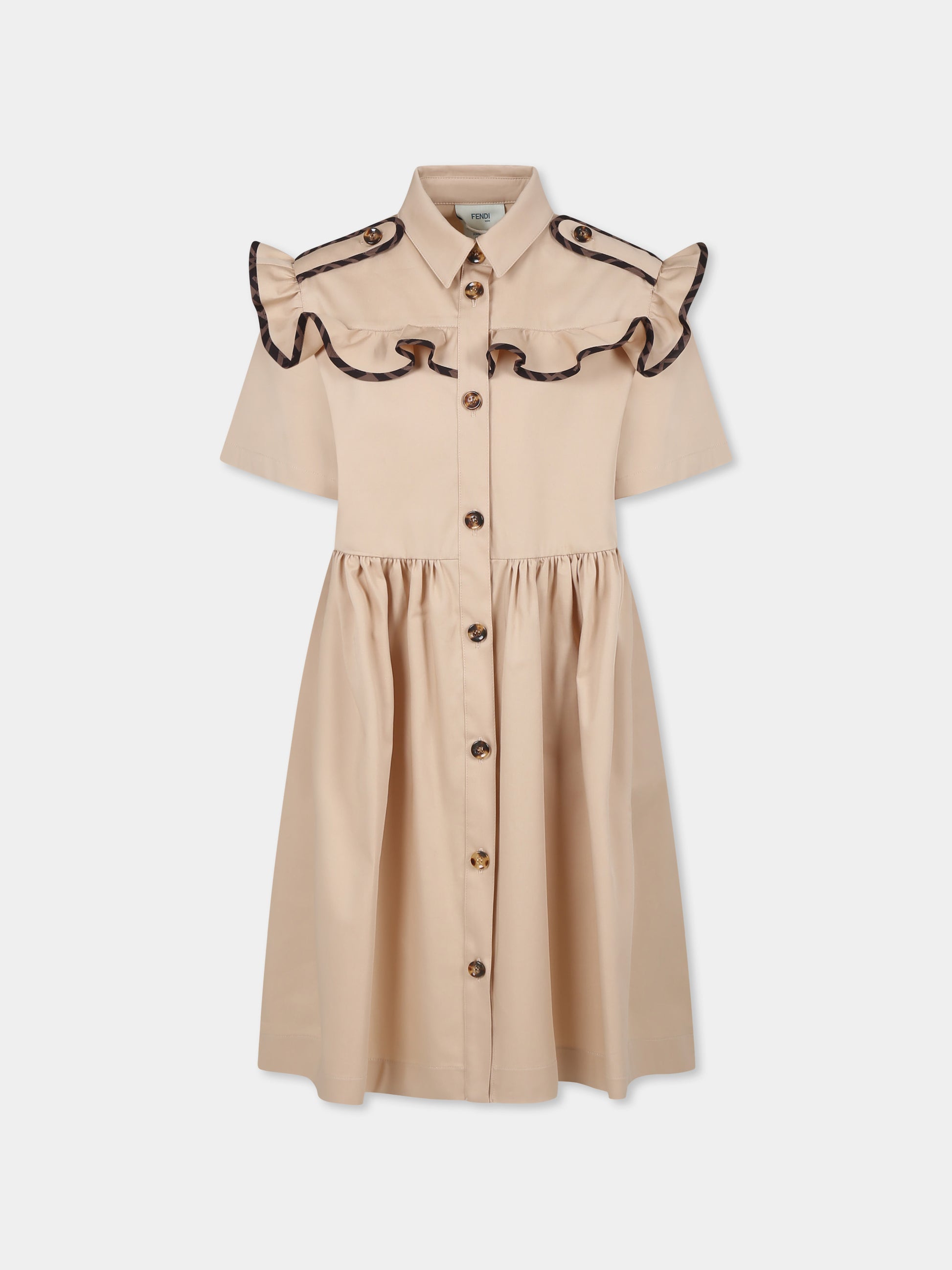 Vestito beige per bambina con FF,Fendi Kids,JFB734 ADEH F1P2P