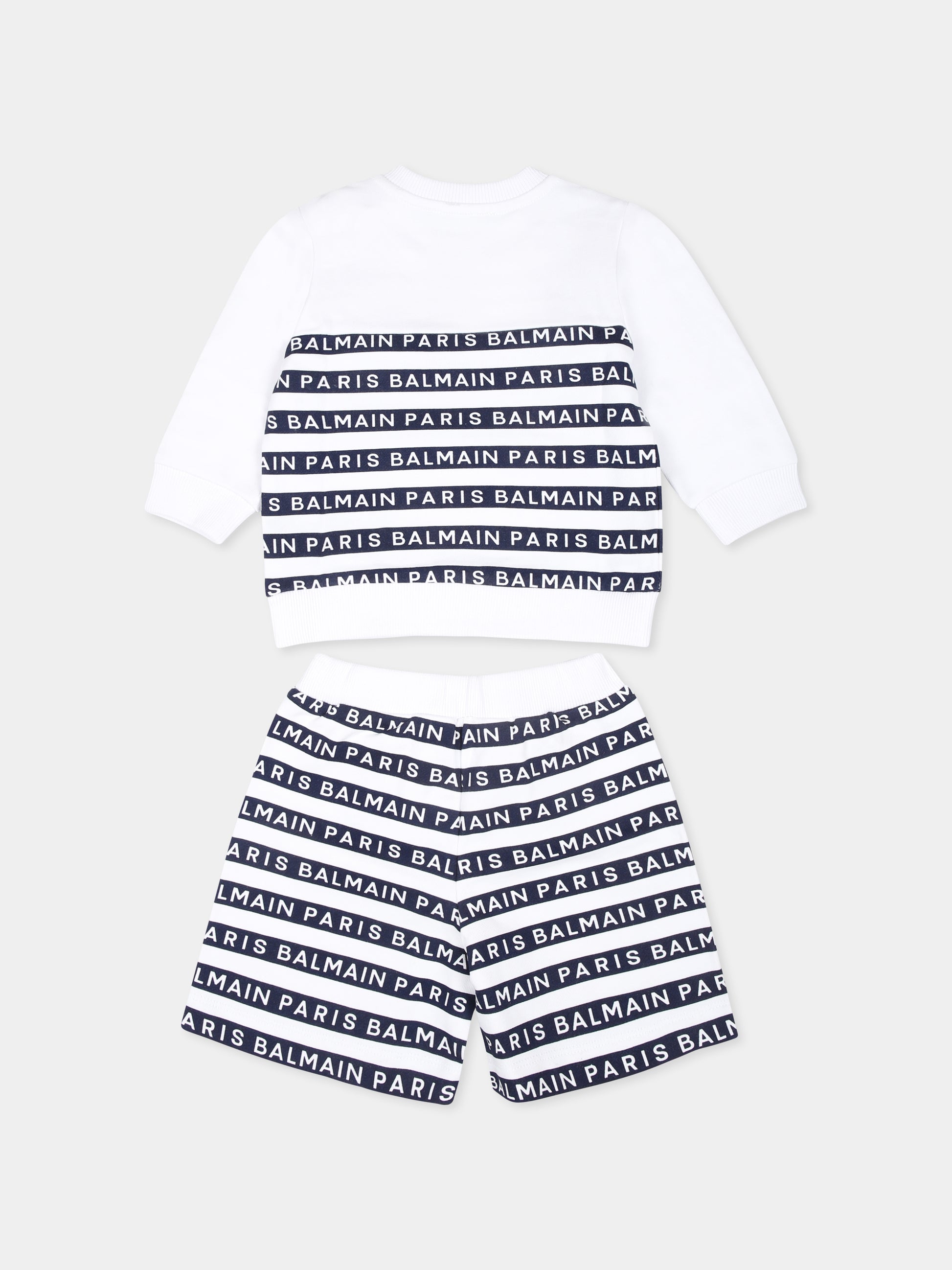 Completo bianco per neonato con logo,Balmain Kids,BU3560 Z1909 100BL