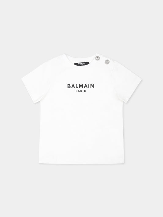 T-shirt bianca per neonati con logo,Balmain Kids,BU8501 Z1751 100NE