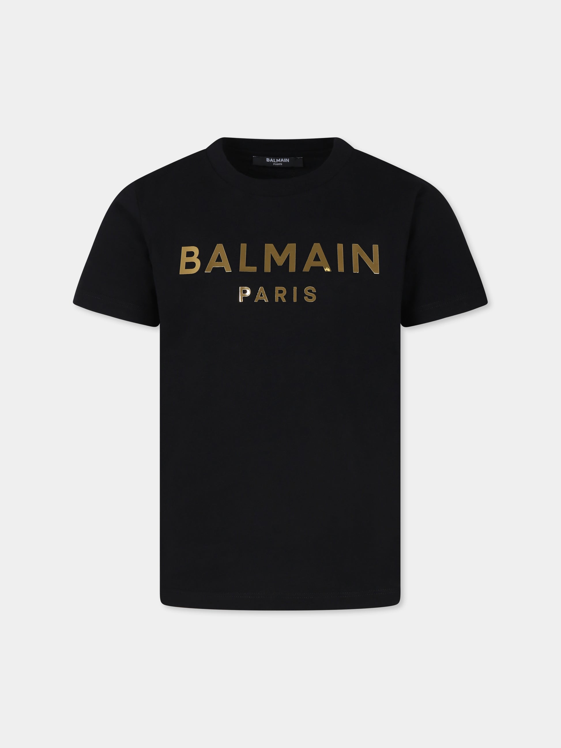 T-shirt nera per bambini con logo,Balmain Kids,BU8Q91 Z0057 930OR