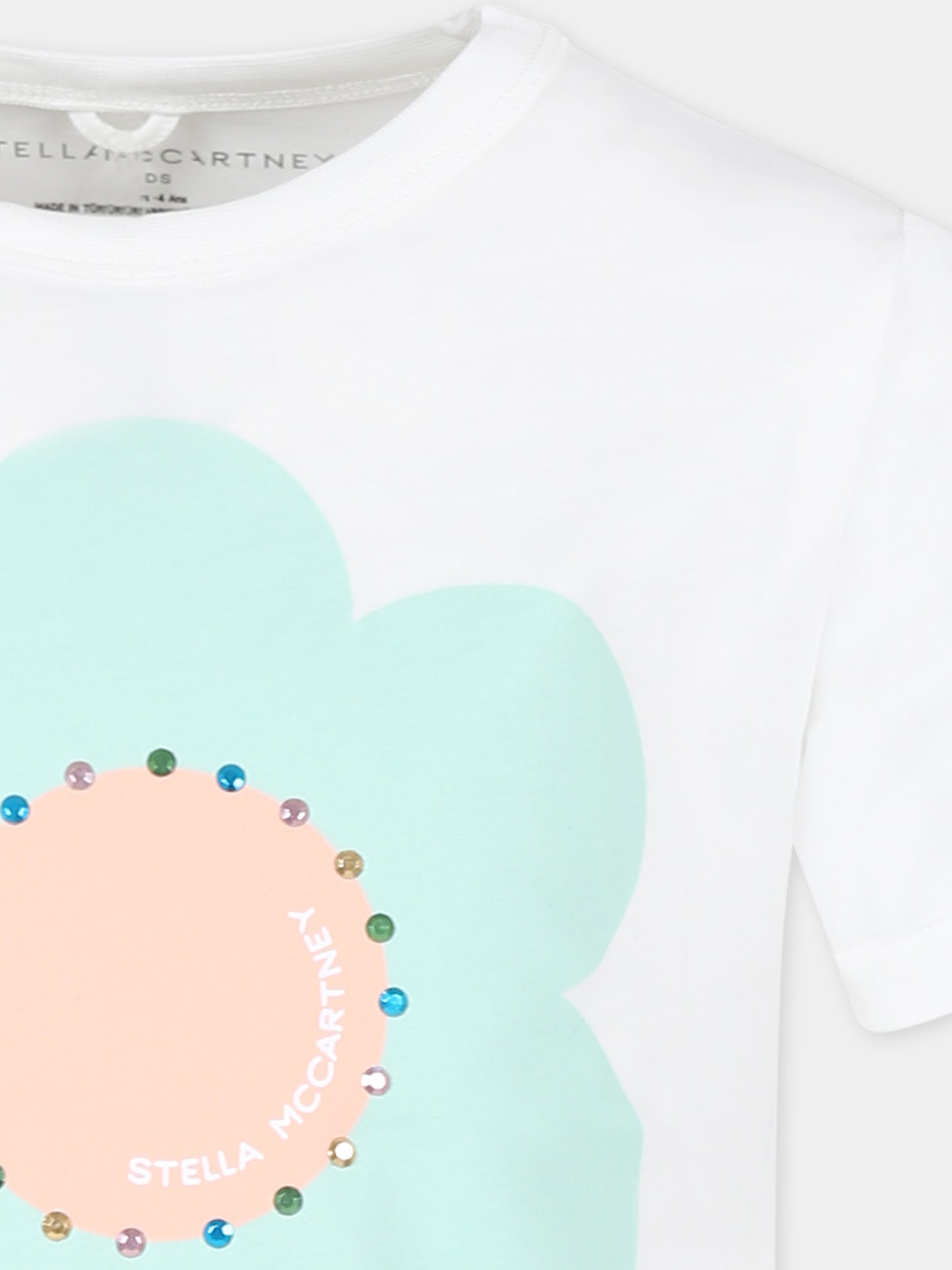 T-shirt avorio per bambina con stampa fiore,Stella Mccartney Kids,TU8E01 Z0434 101