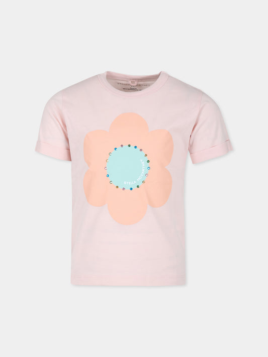 T-shirt rosa per bambina con stampa fiore,Stella Mccartney Kids,TU8E01 Z0434 508