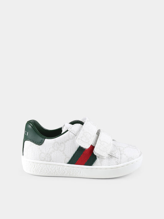 Sneakers Ace bianche per bambini con dettaglio Web,Gucci Kids,463088 FAEG6 9048