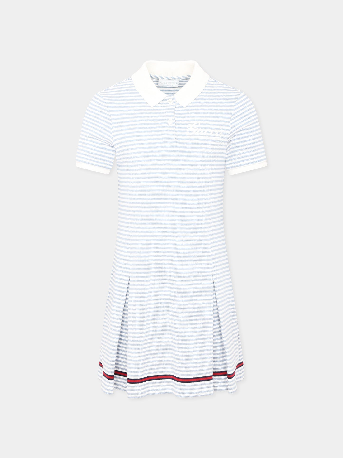 Vestito celeste per bambina con logo,Gucci Kids,808699 XJGXY 9716