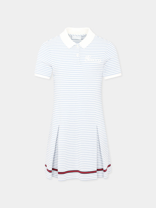 Vestito celeste per bambina con logo,Gucci Kids,808699 XJGXY 9716