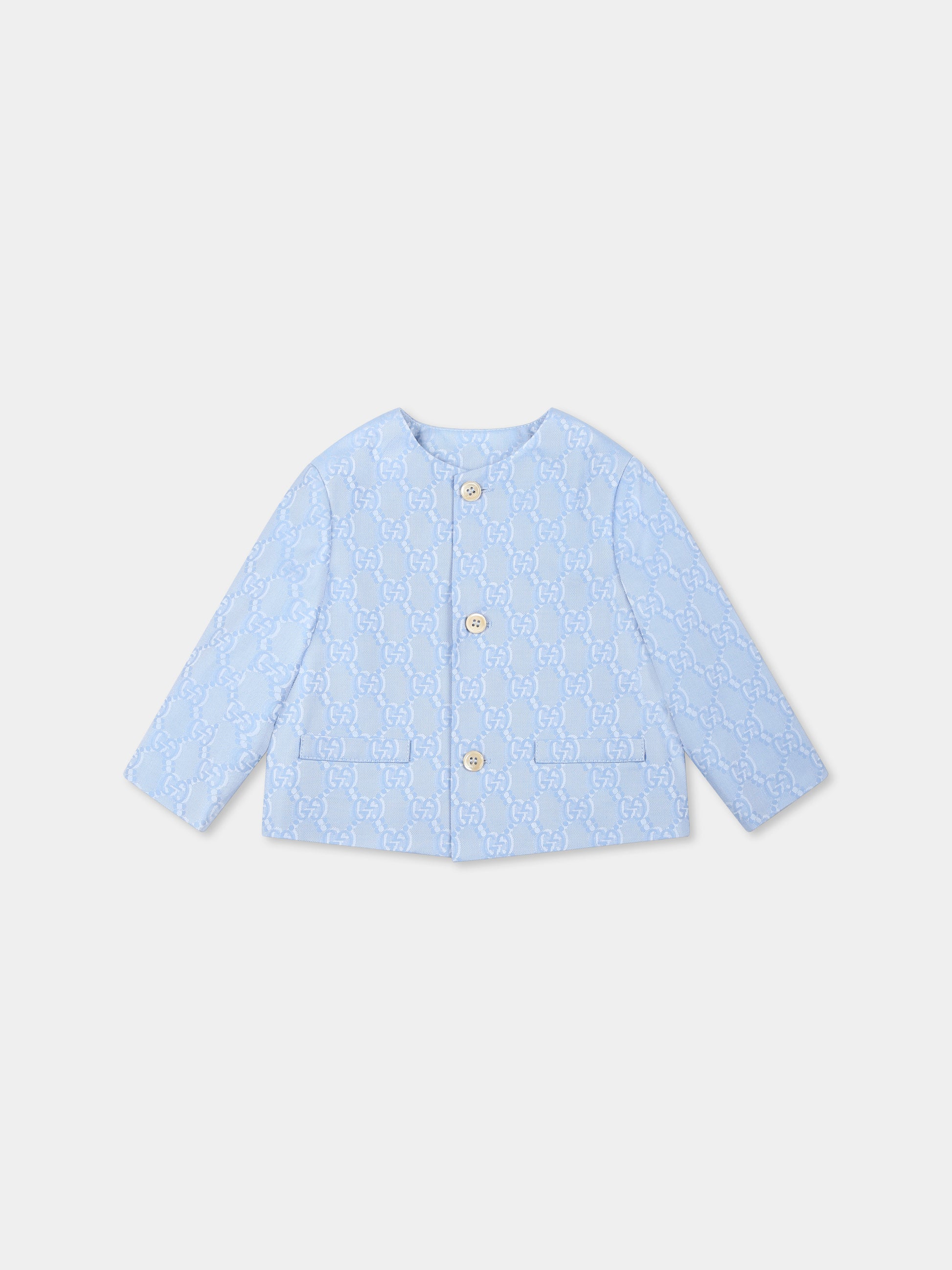Giacca celeste per neonato con GG,Gucci Kids,804408 XWA3I 4903